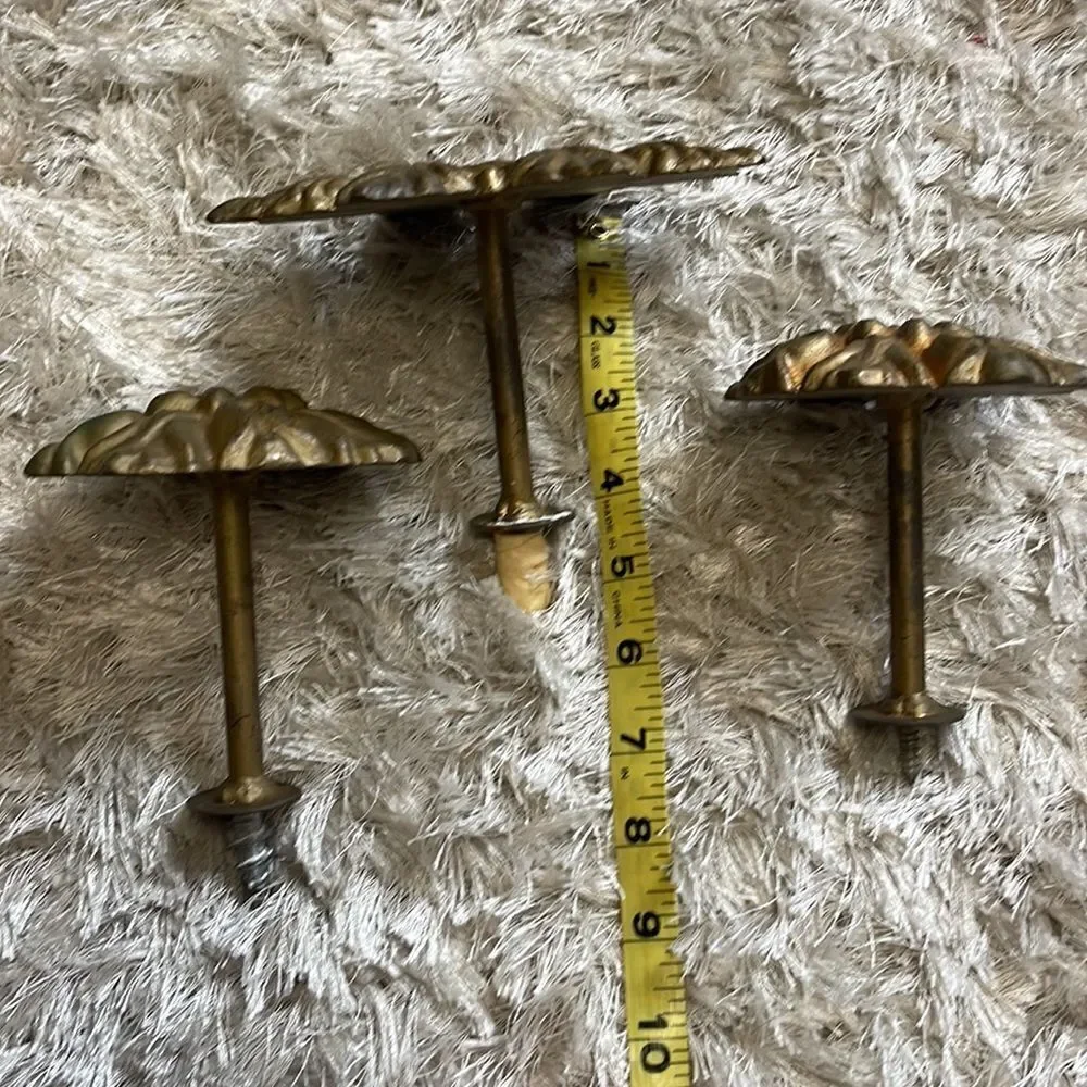 Gorgeous (3) vintage gold brass window treatment tie backs